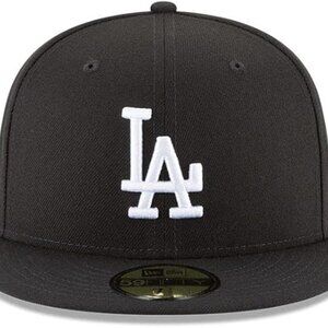 New Era 59Fifty Men Cap Basic Los Angeles Dodgers Black White Fitted Hat sz 7